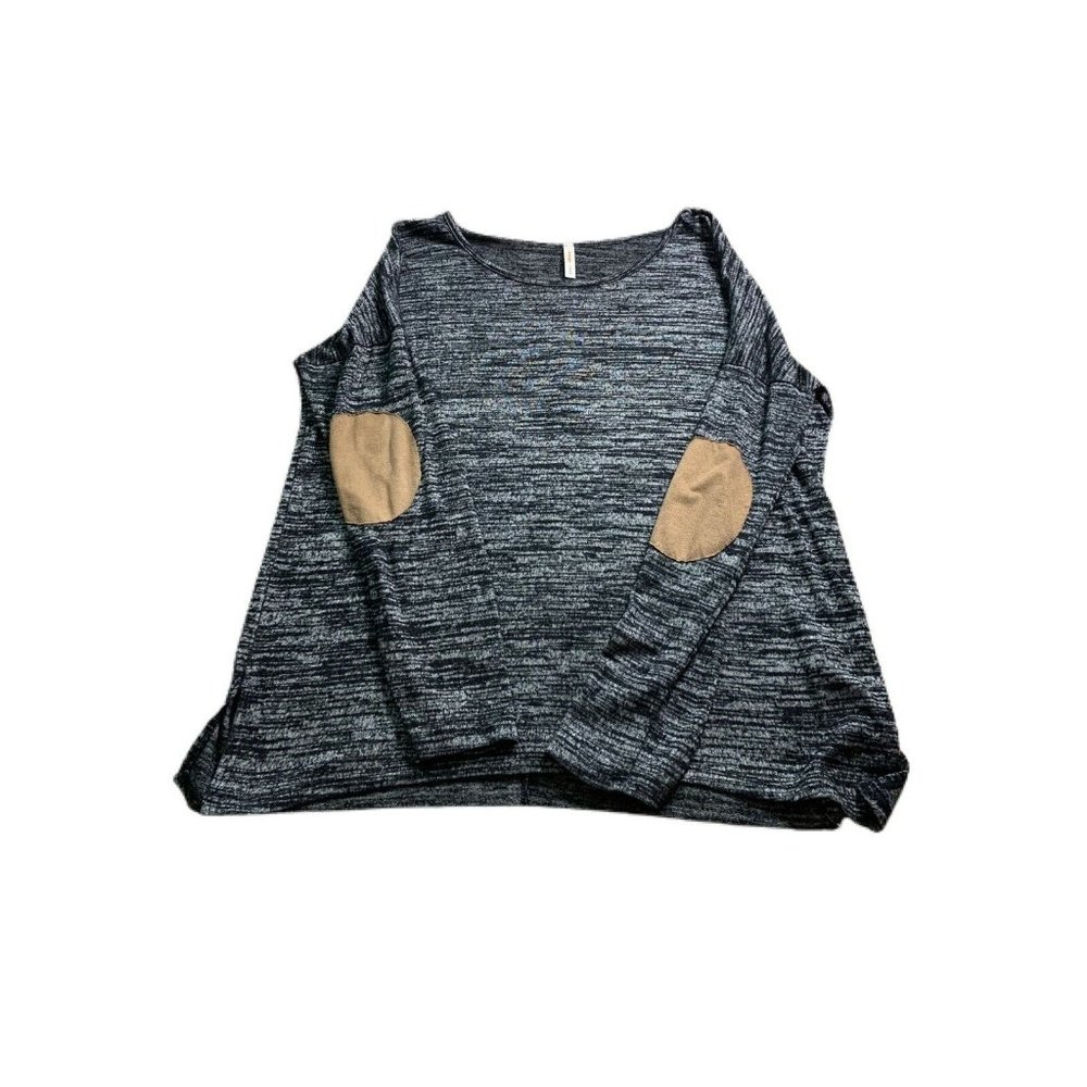 Orange Creek Sz M Charcoal Grey Elbow Patch Hi Lo Polyester Blend Knit Top
